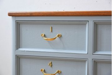 アンティーク家具　水色グレーペイント!おしゃれなローチェスト(ローボード)(2)