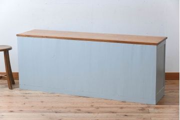 アンティーク家具　水色グレーペイント!おしゃれなローチェスト(ローボード)(2)