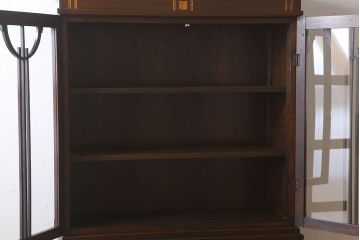 アンティーク家具　大正ロマン　象嵌入り　栓材製　古い木のアンティーク重ね食器棚