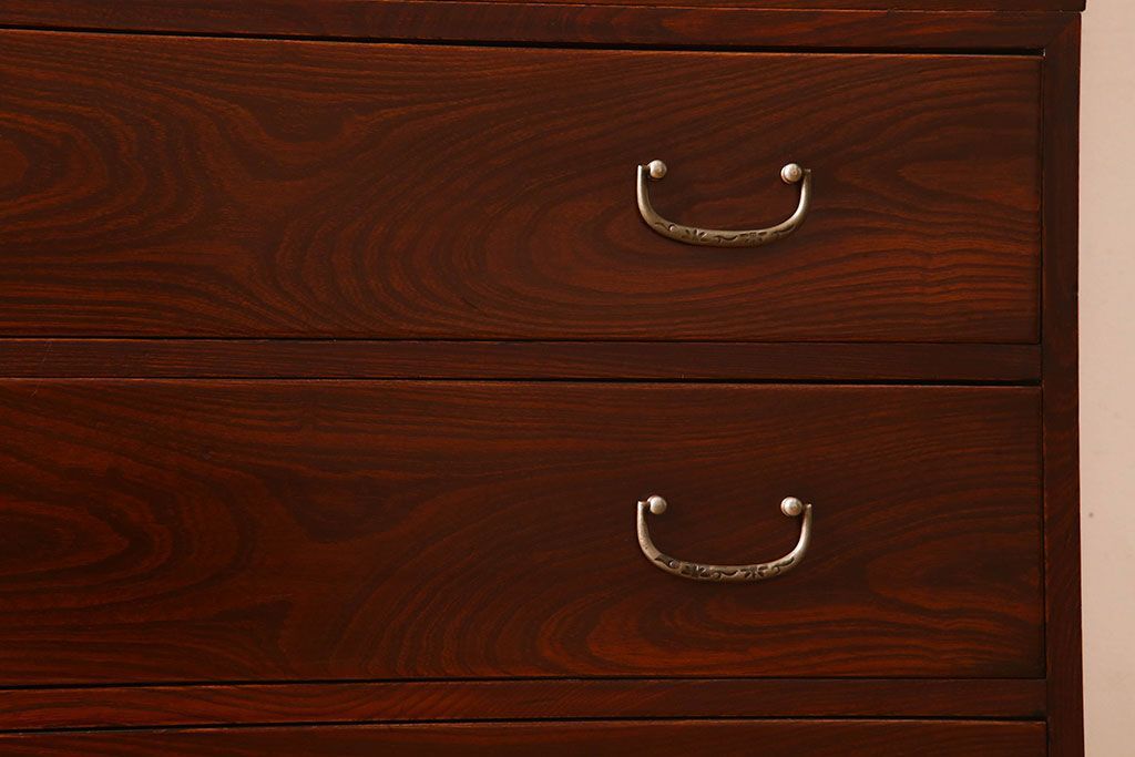 アンティーク家具　和製アンティーク　漆塗り!前面欅材の衣装盆付き観音箪笥