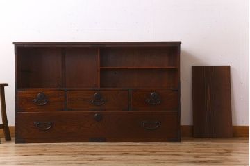 アンティーク家具　明治大正期　前面欅材　時代箪笥ローボード