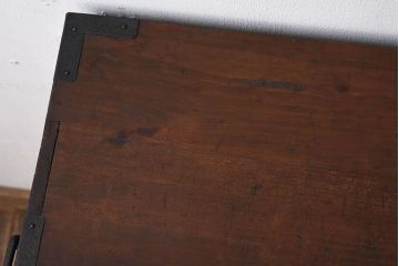 アンティーク家具　結霜ガラス引き戸　丸金具　鉄脚付きローボード