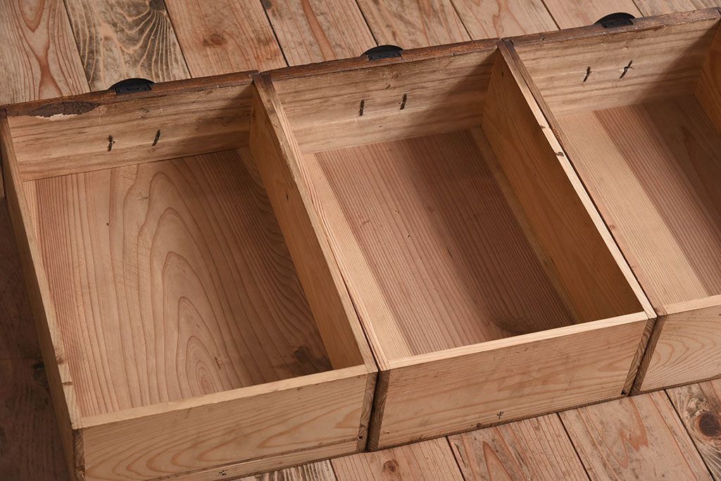 アンティーク家具　結霜ガラス引き戸　丸金具　鉄脚付きローボード