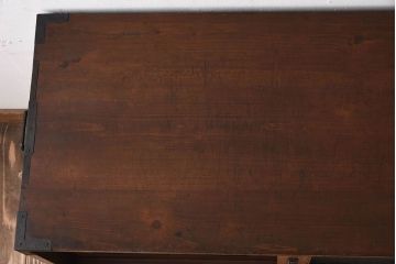 アンティーク家具　結霜ガラス引き戸　丸金具　鉄脚付きローボード