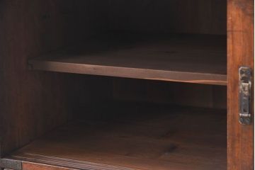 アンティーク家具　結霜ガラス引き戸　丸金具　鉄脚付きローボード