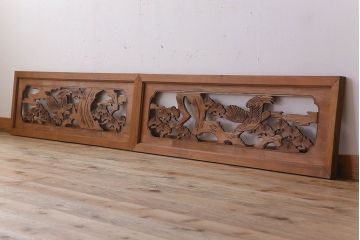 古民具・骨董　彫刻　アンティークの欄間2枚セット(1)