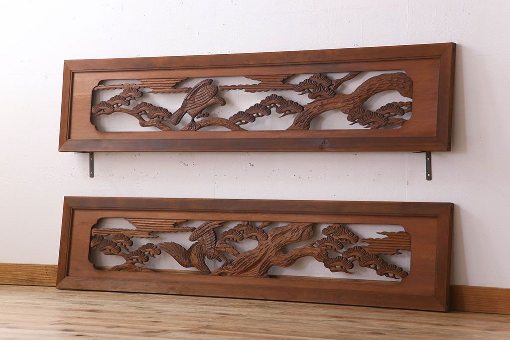 アンティーク雑貨 古民具・骨董 彫刻 アンティークの欄間2枚セット(2)