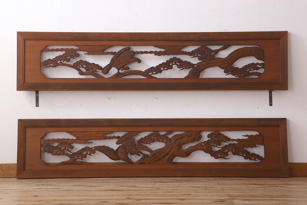 アンティーク雑貨 古民具・骨董 彫刻 アンティークの欄間2枚セット(2)