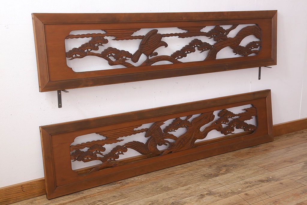 アンティーク雑貨 古民具・骨董 彫刻 アンティークの欄間2枚セット(2)