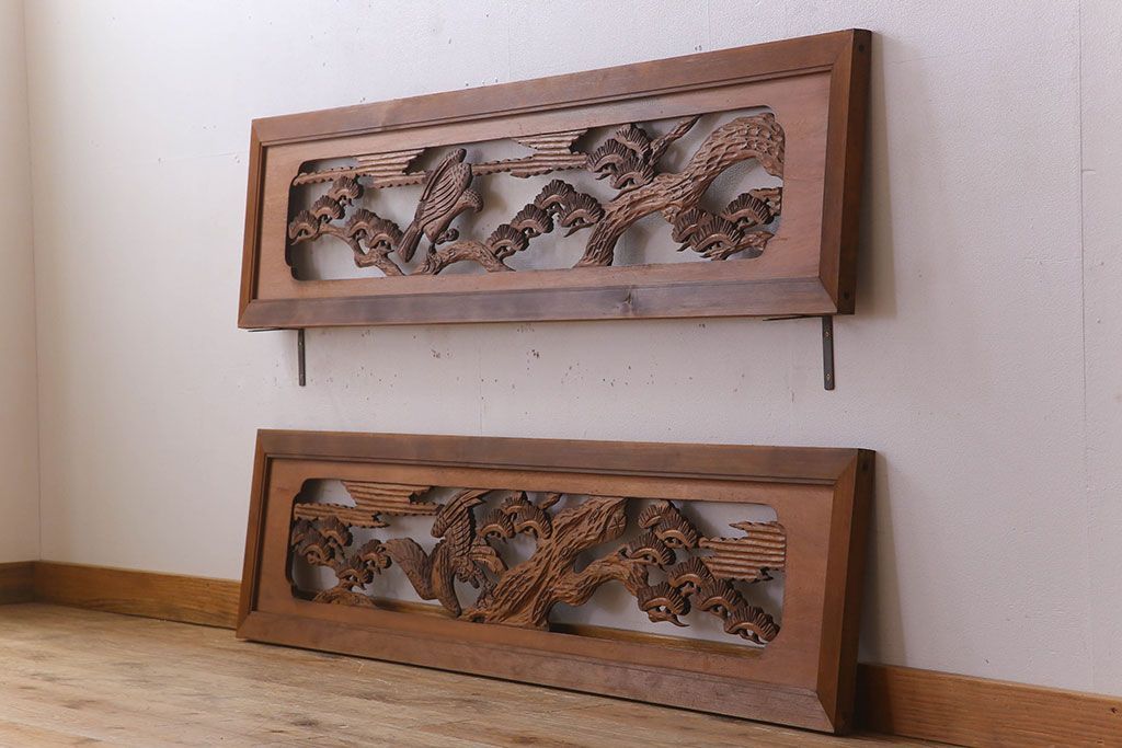 アンティーク雑貨 古民具・骨董 彫刻 アンティークの欄間2枚セット(2)