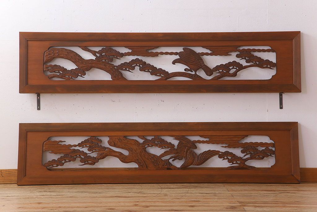 アンティーク雑貨 古民具・骨董 彫刻 アンティークの欄間2枚セット(2)