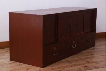 アンティーク家具　和製アンティーク　前面欅材の時代箪笥ローボード