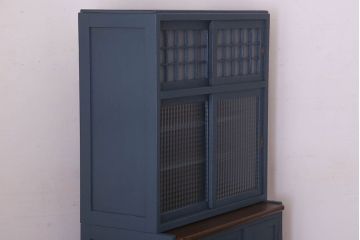 レトロ家具　昭和レトロ　レトロガラス入り!幅が狭いアンティーク食器棚(カップボード)