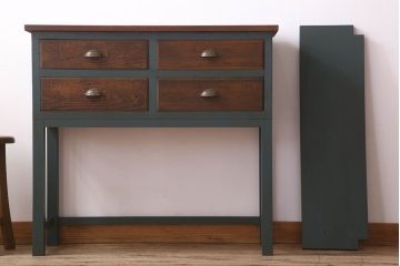 レトロ家具　昭和レトロ　古い木のシンプルな薄型サイドテーブル(平机・コンソールテーブル)(2)