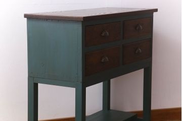 レトロ家具　昭和レトロ　古い木のシンプルな薄型サイドテーブル(平机・コンソールテーブル)(2)