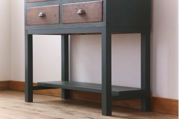 レトロ家具 昭和レトロ 古い木のシンプルな薄型サイドテーブル(平机・コンソールテーブル)(2)