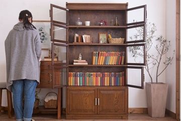 アンティーク家具　イギリスアンティーク　オーク材製　モダンなスタッキングブックケース
