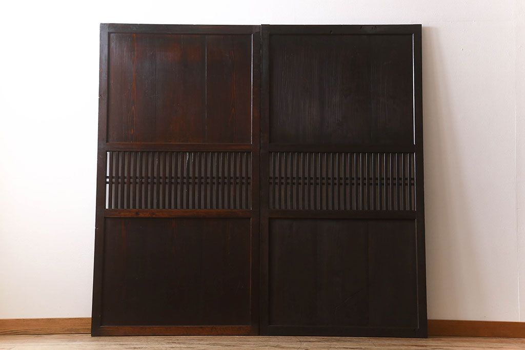 明治期　古民具・骨董　古い木味の格子帯戸2枚セット