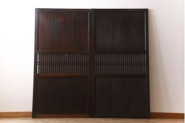 明治期　古民具・骨董　古い木味の格子帯戸2枚セット