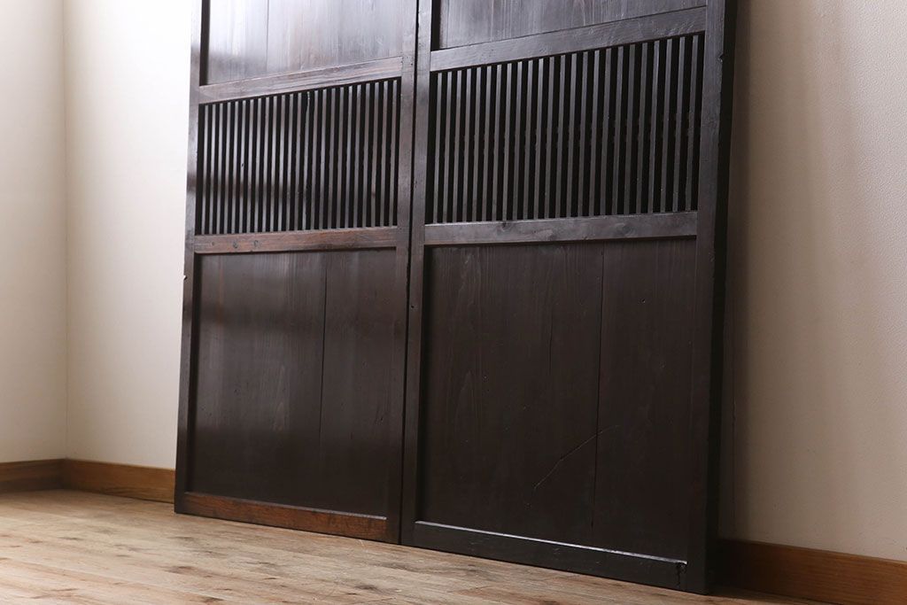 明治期　古民具・骨董　古い木味の格子帯戸2枚セット