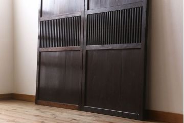 明治期　古民具・骨董　古い木味の格子帯戸2枚セット