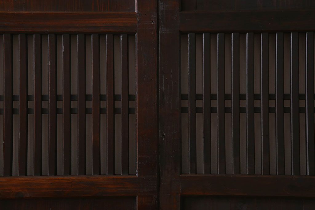 明治期　古民具・骨董　古い木味の格子帯戸2枚セット