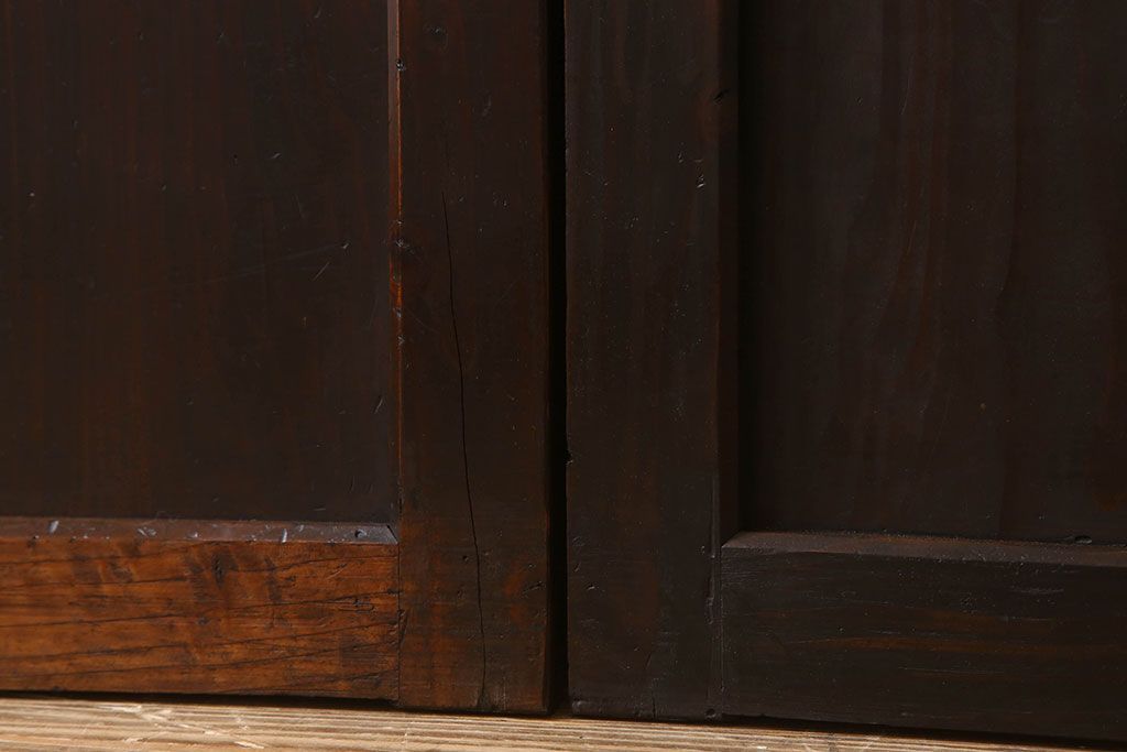 明治期　古民具・骨董　古い木味の格子帯戸2枚セット