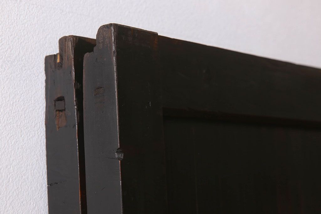 明治期　古民具・骨董　古い木味の格子帯戸2枚セット