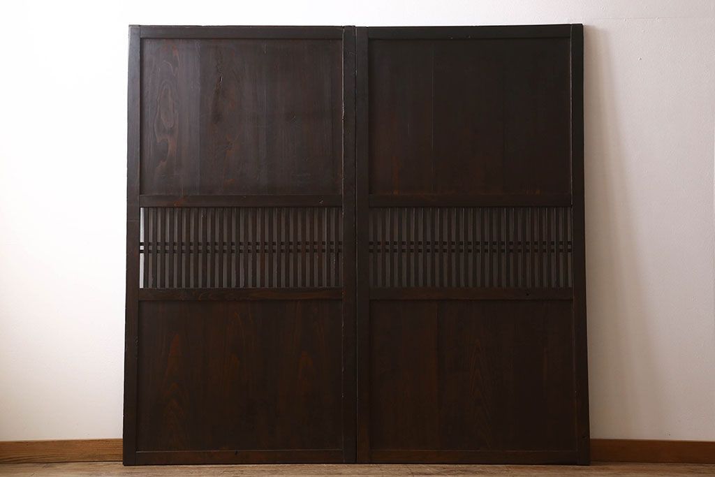 明治期　古民具・骨董　古い木味の格子帯戸2枚セット