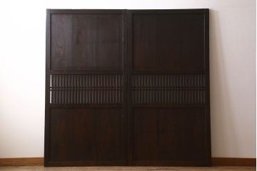 明治期　古民具・骨董　古い木味の格子帯戸2枚セット