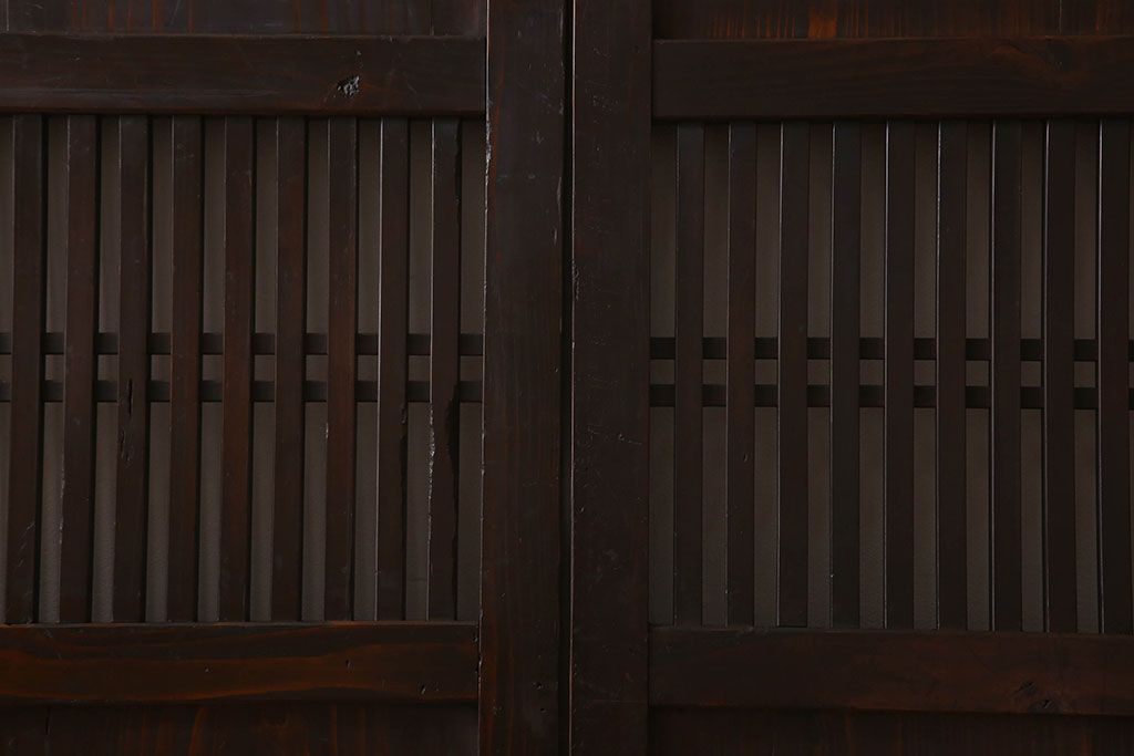 明治期　古民具・骨董　古い木味の格子帯戸2枚セット