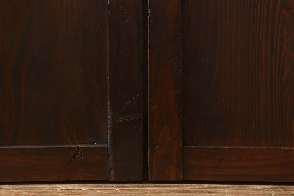 明治期　古民具・骨董　古い木味の格子帯戸2枚セット