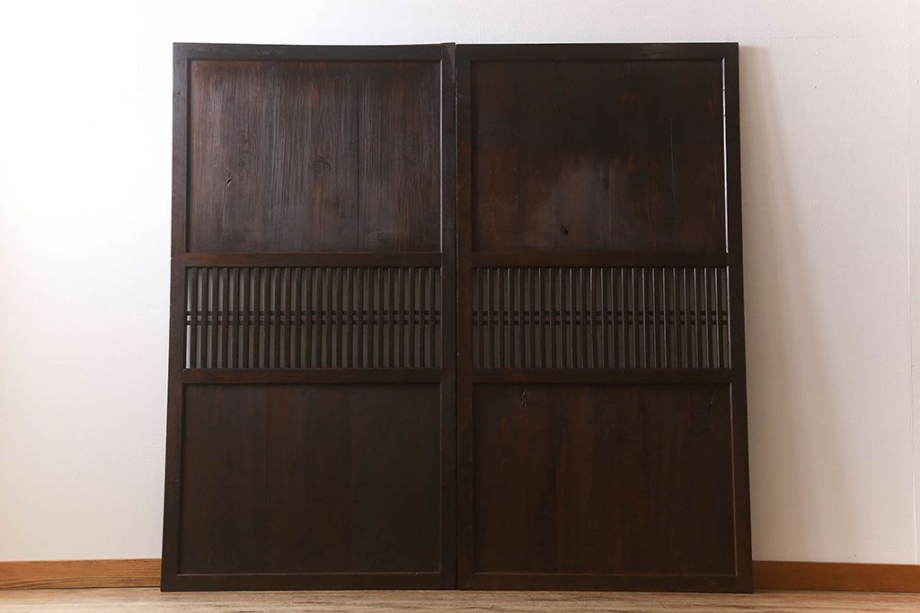 明治大正期　古民具・骨董　古い木味の格子帯戸2枚セット