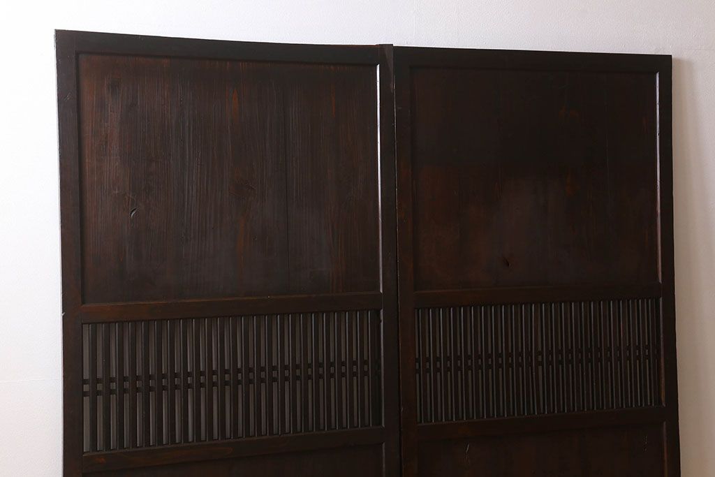 明治大正期　古民具・骨董　古い木味の格子帯戸2枚セット