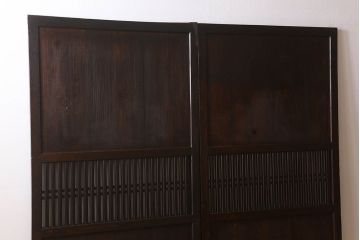 明治大正期　古民具・骨董　古い木味の格子帯戸2枚セット