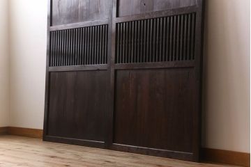 明治大正期　古民具・骨董　古い木味の格子帯戸2枚セット