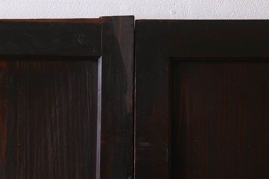 明治大正期　古民具・骨董　古い木味の格子帯戸2枚セット