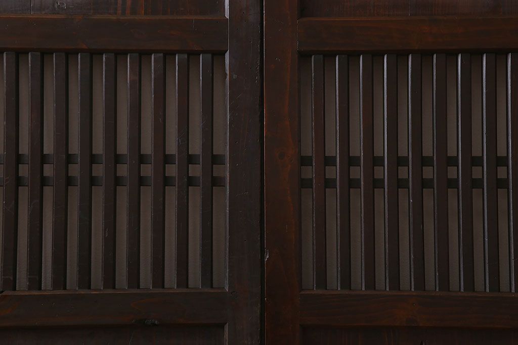 明治大正期　古民具・骨董　古い木味の格子帯戸2枚セット