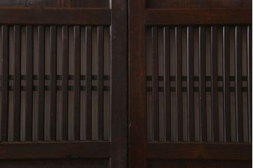 明治大正期　古民具・骨董　古い木味の格子帯戸2枚セット