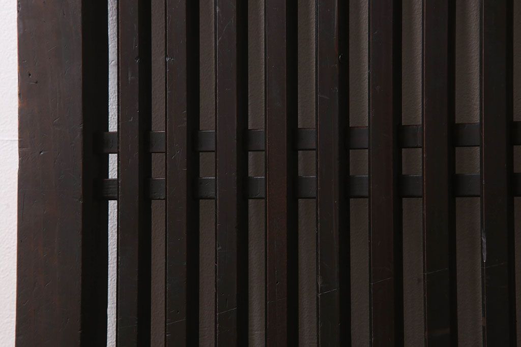 明治大正期　古民具・骨董　古い木味の格子帯戸2枚セット