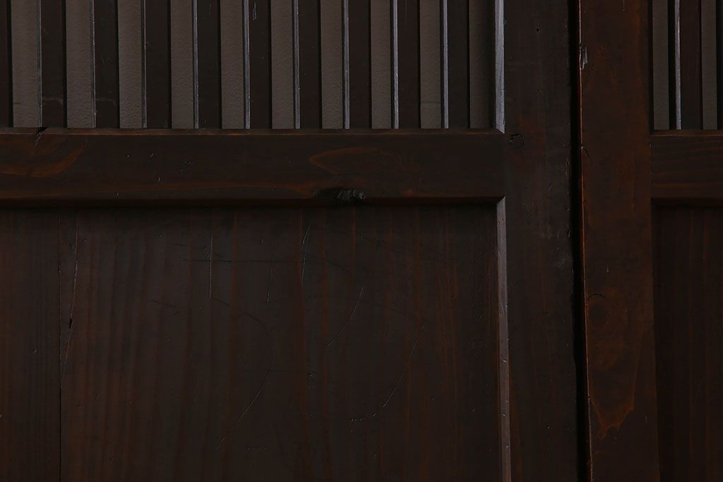 明治大正期　古民具・骨董　古い木味の格子帯戸2枚セット