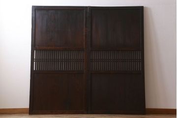 明治大正期　古民具・骨董　古い木味の格子帯戸2枚セット