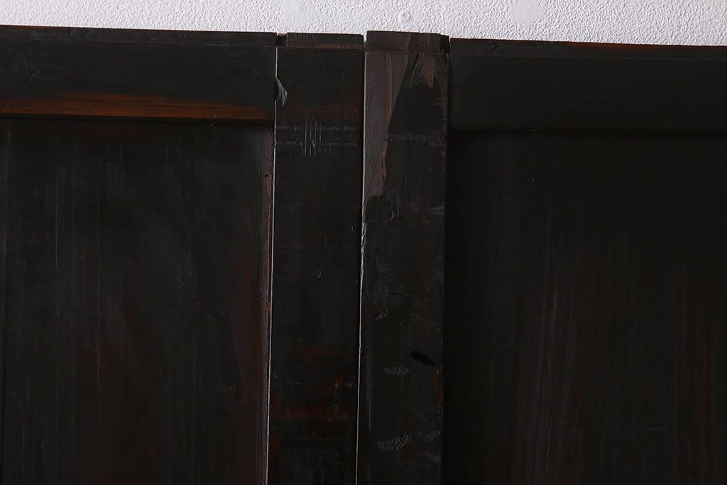 明治大正期　古民具・骨董　古い木味の格子帯戸2枚セット