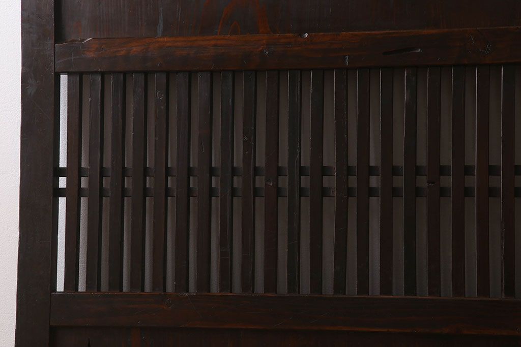 明治大正期　古民具・骨董　古い木味の格子帯戸2枚セット