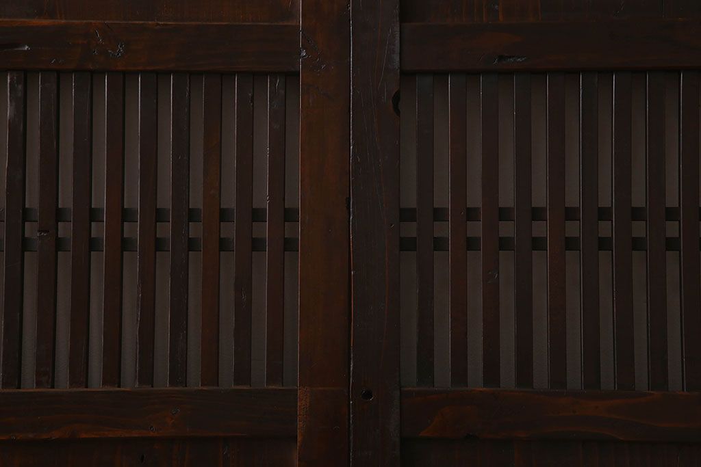 明治大正期　古民具・骨董　古い木味の格子帯戸2枚セット