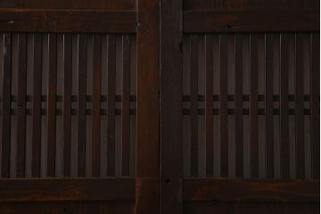 明治大正期　古民具・骨董　古い木味の格子帯戸2枚セット