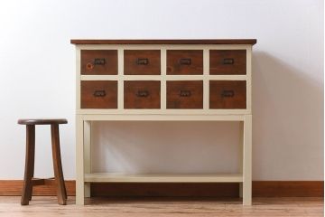 アンティーク家具　ネームプレート取っ手　引き出し8杯付き!サイドテーブル(平机・コンソールテーブル)