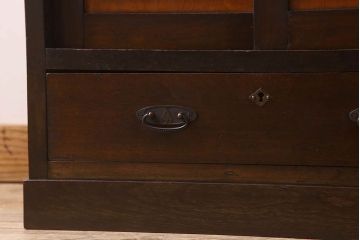 アンティーク家具　大正ロマン　プレスガラス入り!幅狭の和製アンティーク本箱(ブックケース)