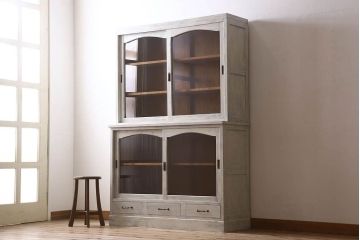 アンティーク家具　キャビネット　アンティーク　大きなペイント重ね収納棚(食器棚)