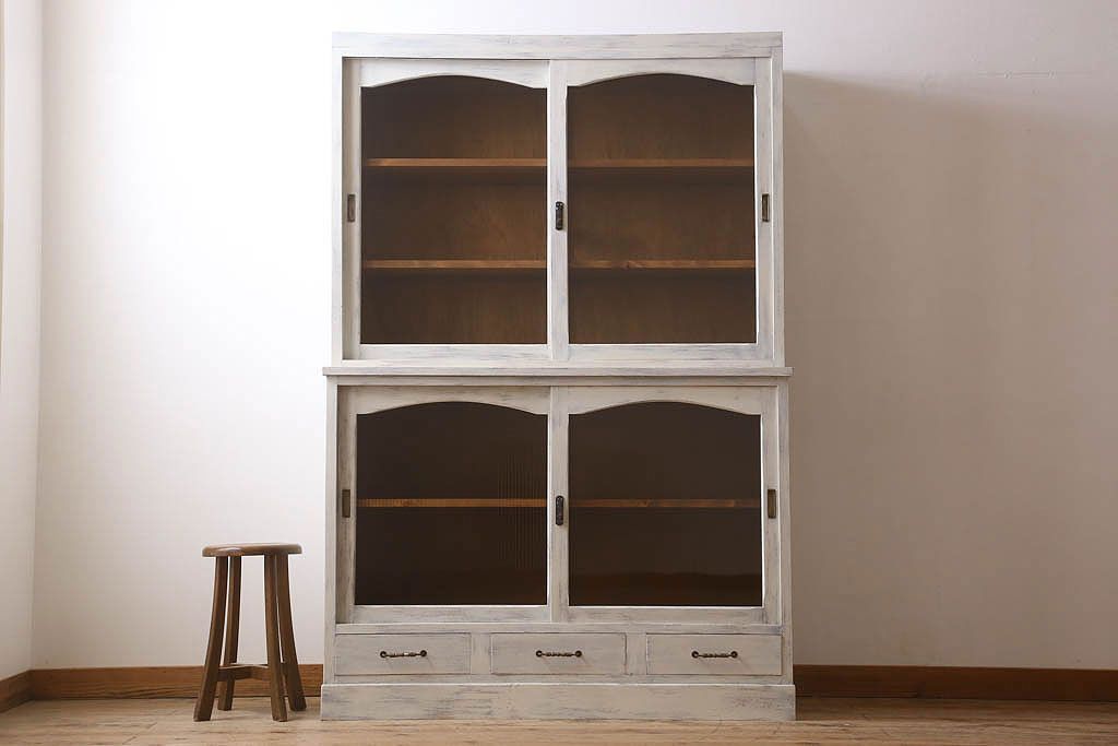 アンティーク家具　キャビネット　アンティーク　大きなペイント重ね収納棚(食器棚)